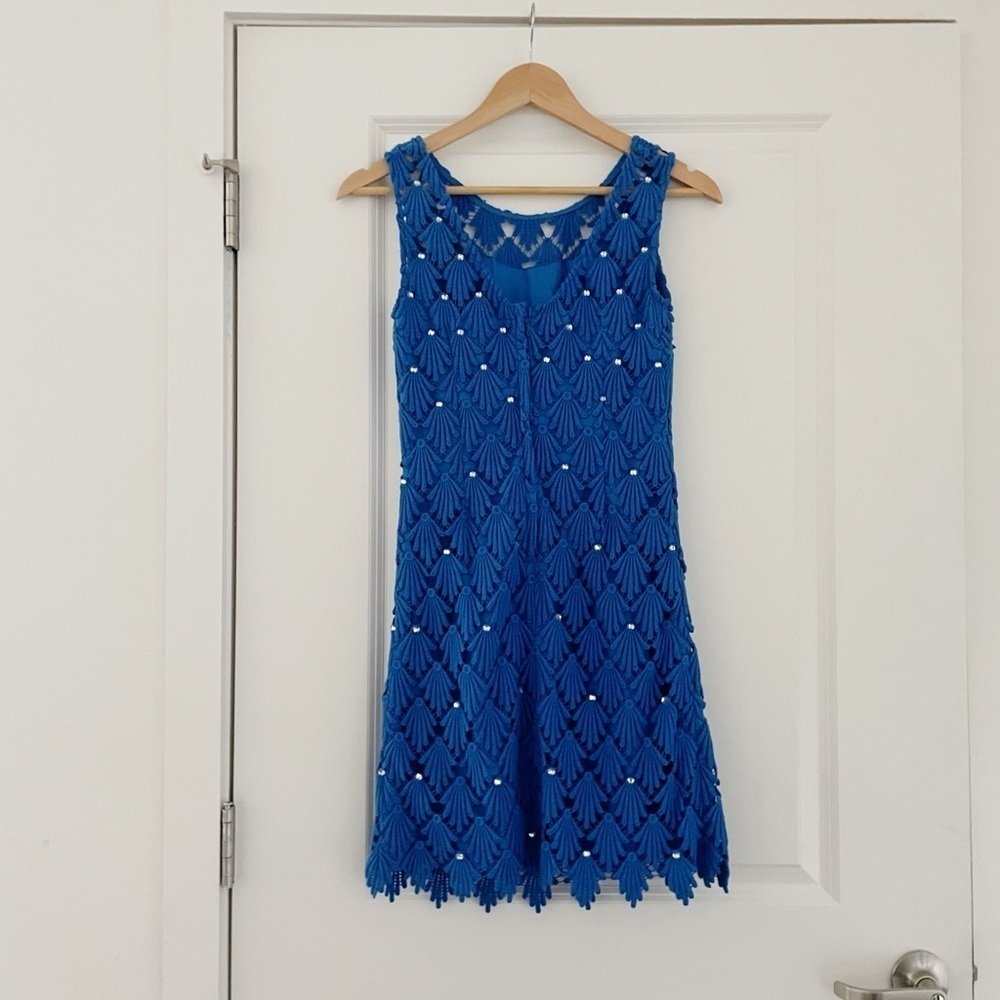 Lilly Pulitzer Crochet Wavy Shell Rhinestone Embellished Sheath Dress